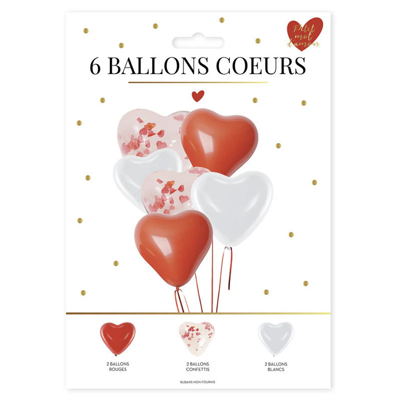 Ballons cœur et confettis x6 - Image 2
