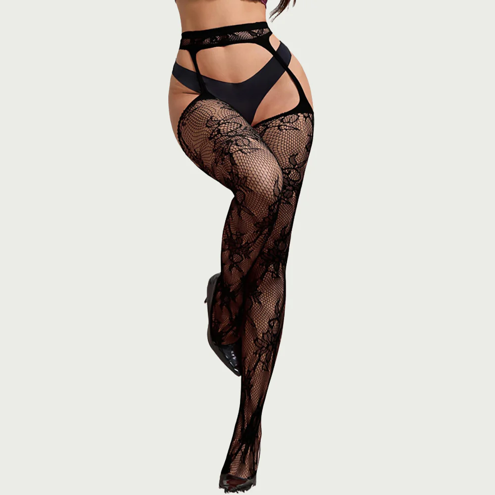 Collants effet porte-jarretelles dentelle florale OhYeah