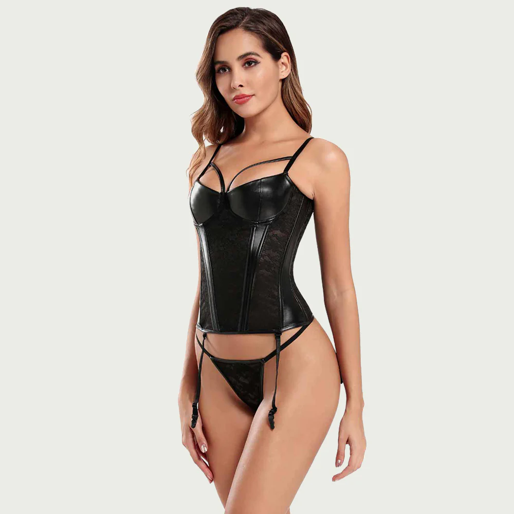 Corset dentelle et simili cuir OhYeah - Image 3