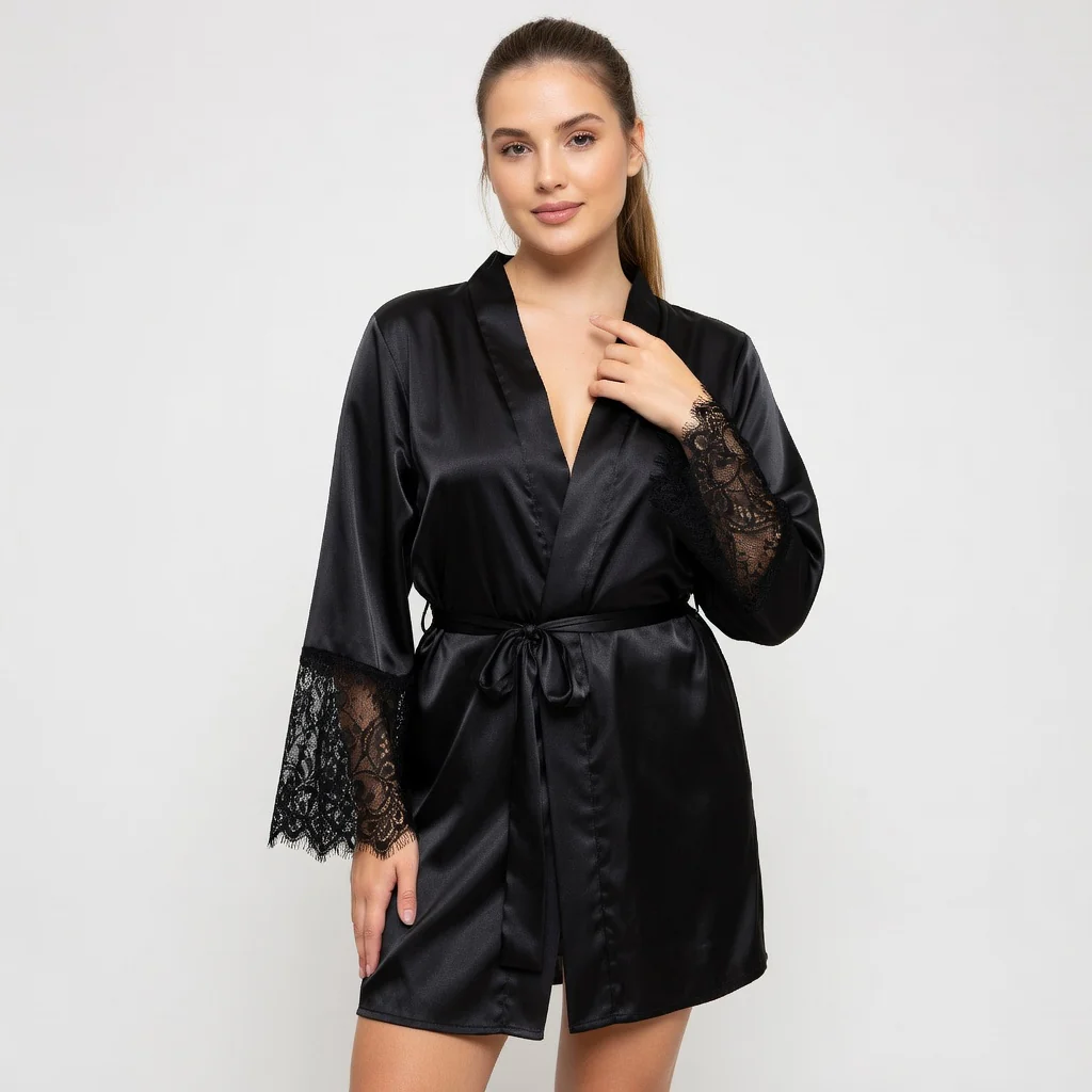 Kimono satiné et dentelle transparente OhYeah - Image 2