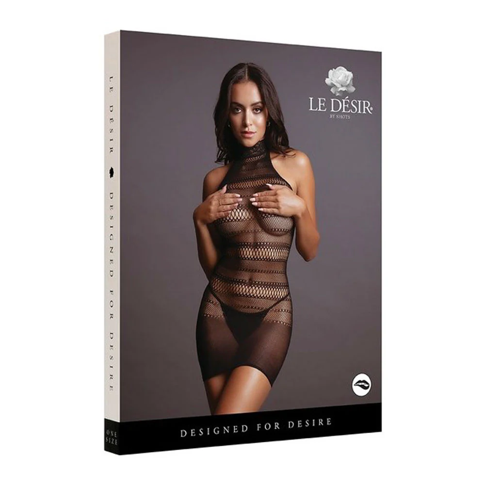 Mini robe résille noire col montant - Image 3